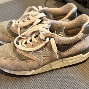 New Balance Womens Light Beige and Gray Lace-Up Sneakers